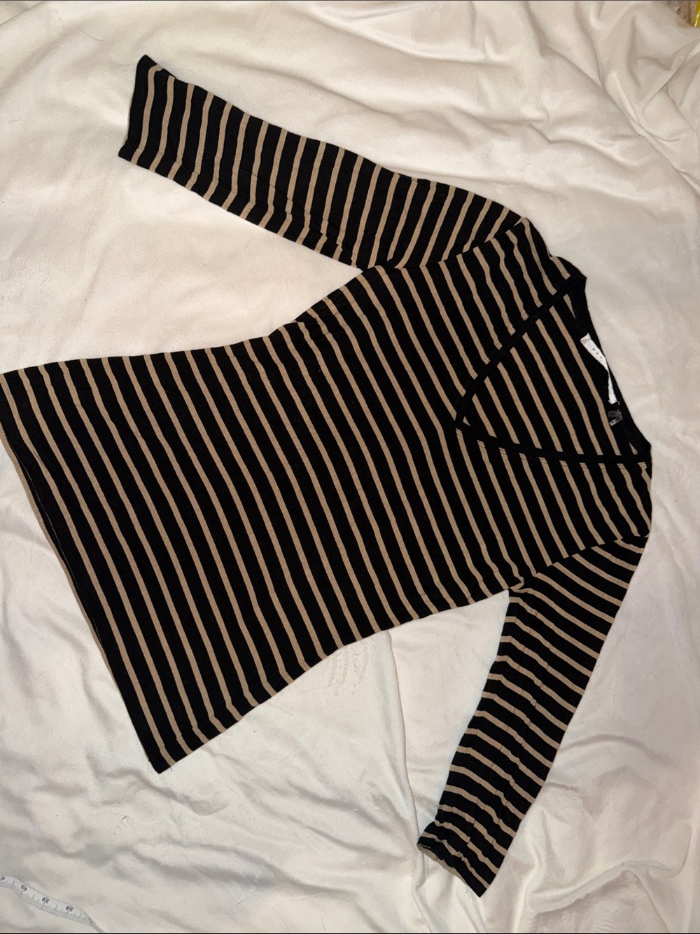 Black and Tan Striped V-Neck three-quarter Sleeve Top